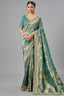 Deep Teal Metallic Tissue Saree detailed with Intricate Weaving