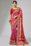 Magenta Pink Pure Georgette Bandhej Embroidered Saree with Cutdana Work Border