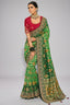 Deep Green Bandhej Pure Georgette Saree with Heavy Handwork Embroidery