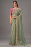 Pista Green Organza Satin Saree with Scallop Embroidery