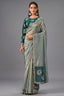 Metallic Grey Self Jacquard Organza Saree Floral Sequin Embroidery