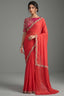 Red Two-Tone Silk Saree with Sparkling Sequins and Handwork