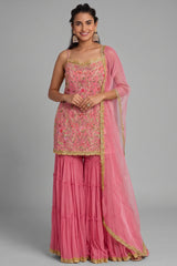 Georgette Sharara Suit with Embroidery
