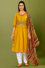 Mustard Cotton Suit with Kachchi Mirror Work - mustard cotton saree