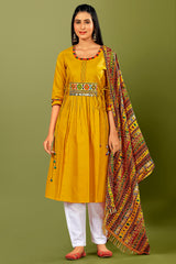 Mustard Cotton Suit with Kachchi Mirror Work