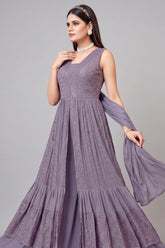 Lavender Purple Embroidered Palazzo Suit in Georgette - red georgette saree embroidered