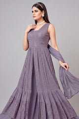 Lavender Purple Embroidered Palazzo Suit in Georgette - red georgette saree embroidered