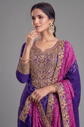 Chinon Bandhej Printed Palazzo Suit with Sequin Mirror Work - saree bandhej