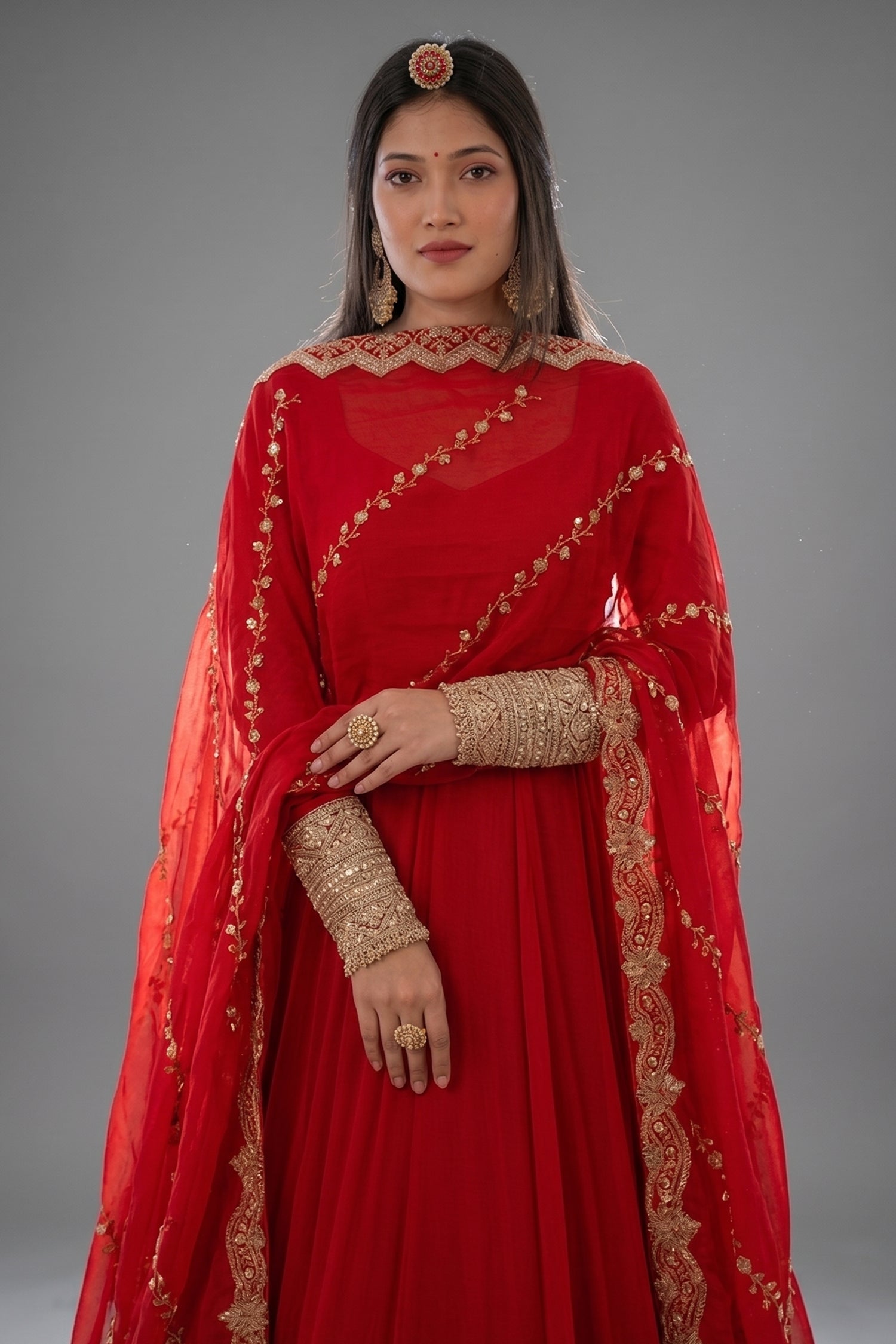Red Georgette Sequin Embroidered Anarkali Suit - red georgette saree embroidered