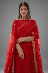 Red Georgette Sequin Embroidered Anarkali Suit - red georgette saree embroidered