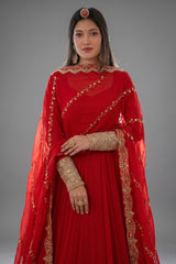 Red Georgette Sequin Embroidered Anarkali Suit - red georgette saree embroidered