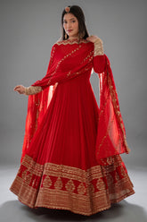 Red Georgette Sequin Embroidered Anarkali Suit - red georgette saree embroidered