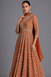 Orange Georgette Embroidered Anarkali Suit - red georgette saree embroidered