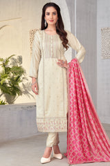 Off White Straight Cut Viscose Chanderi Silk Sequin Embroidered Suit