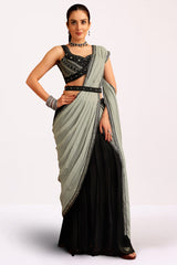 Black Georgette Crop Top Palazzo with Attached Dupatta