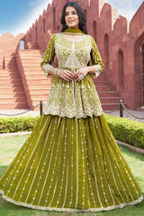 Green Georgette Embroidered and Sequin Worked Slit Cut Lehenga Suit