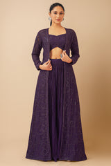 Purple Georgette Embroidery and Sequin Crop Top Palazzo with Jacket