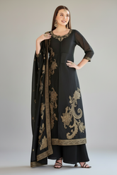 Black Georgette Foil Printed Palazzo Suit