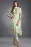 Turquoise Green Tissue Straight Cut Suit - green saree