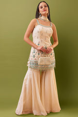 Off White Organza Beaded and Sequin Worked Sharara Suit