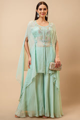 Light Sea Green Organza Beaded Palazzo Set