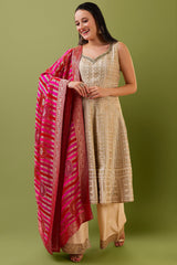 Cream Dola Silk Zari Woven Anarkali Suit