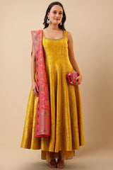 Yellow Dola Silk Woven Anarkali Suit
