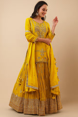 Yellow Tissue Jacquard Sequin Beaded Lehenga Suit