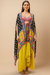 Pink Handwork Crepe Silk Sweet Heart Neckline Crop Top with Pleated Skirt and Jacket