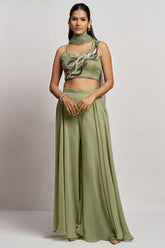 Light Green Georgette Sequin and Cutdana Work Crop Top Palazzo Set
