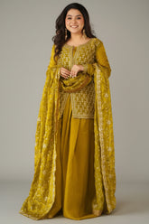 Olive Green Organza Silk Cutdana and Sequin Worked Palazzo Suit