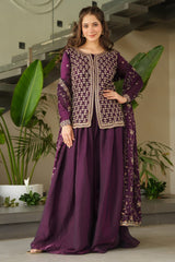 Purple Organza Silk Cutdana and Sequin Worked Palazzo Suit