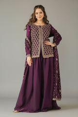 Purple Organza Silk Cutdana and Sequin Worked Palazzo Suit