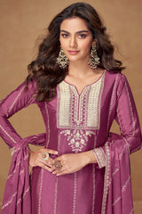 Mauve Chinon Sequin Embroidered Palazzo Suit