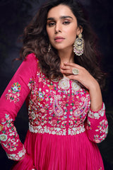 Pink Chinon Thread Embroidered Bodice Anarkali Suit