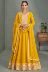 Yellow Georgette Sequin Embroidered Anarkali Suit