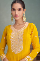 Yellow Georgette Sequin Embroidered Anarkali Suit