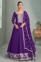 Purple Georgette Sequin Embroidered Anarkali Suit