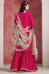 Dark Pink Chinon Silk Embroidered Sharara Suit