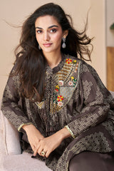 Brown Chinon Silk Embroidered Poncho Style Top with Palazzo