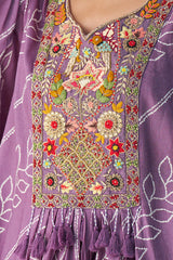 Purple Chinon Silk Embroidered Poncho Style Top with Palazzo