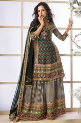 Black Crepe Viscose Embroidered Sharara Suit