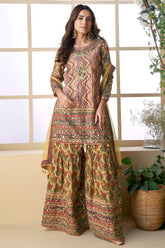 Multi Color Crepe Viscose Embroidered Sharara Suit