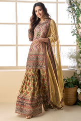 Multi Color Crepe Viscose Embroidered Sharara Suit