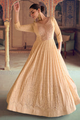 Beige Georgette Lucknowi Embroidered Anarkali Suit