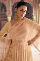 Beige Georgette Lucknowi Embroidered Anarkali Suit