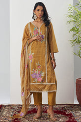 Mustard Crush Tissue Embroidered Straight Cut Suit