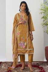 Mustard Crush Tissue Embroidered Straight Cut Suit