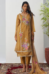 Mustard Crush Tissue Embroidered Straight Cut Suit