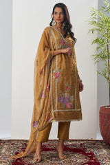 Mustard Crush Tissue Embroidered Straight Cut Suit